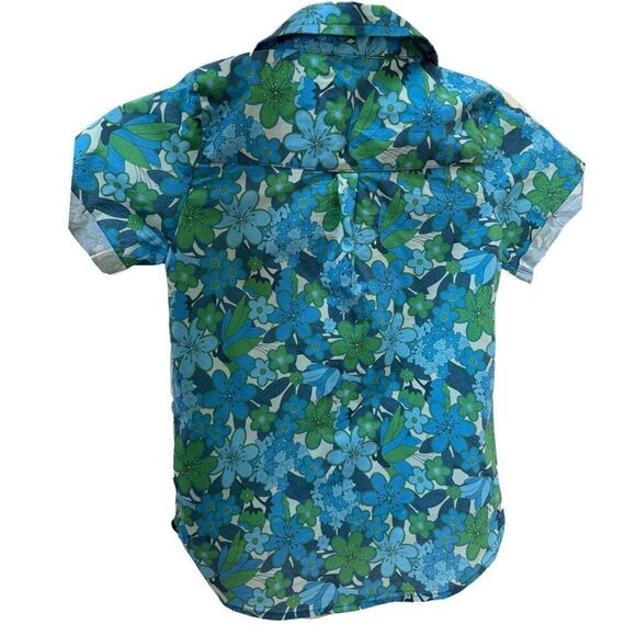 My Brother John size 8 blue floral button up shirt imported retro 100% cotton bo - Picture 2 of 6